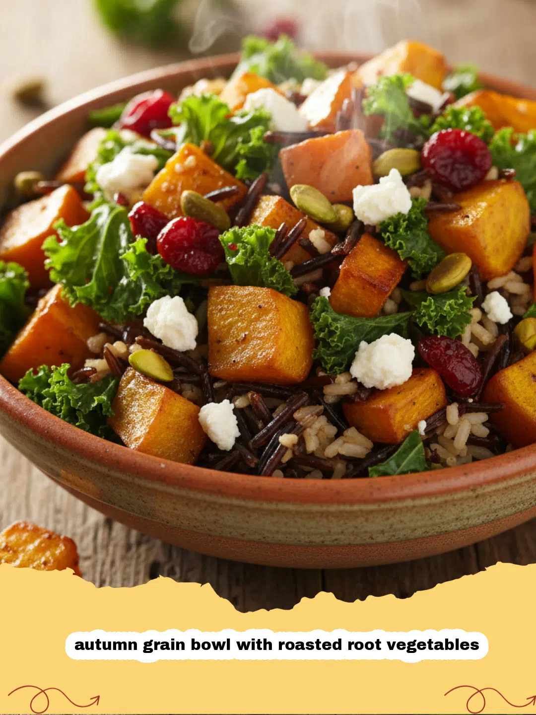 autumn grain bowl with roasted root vegetables - A colorful autumn grain bowl with roasted sweet potatoes, beets, and carrots over farro.