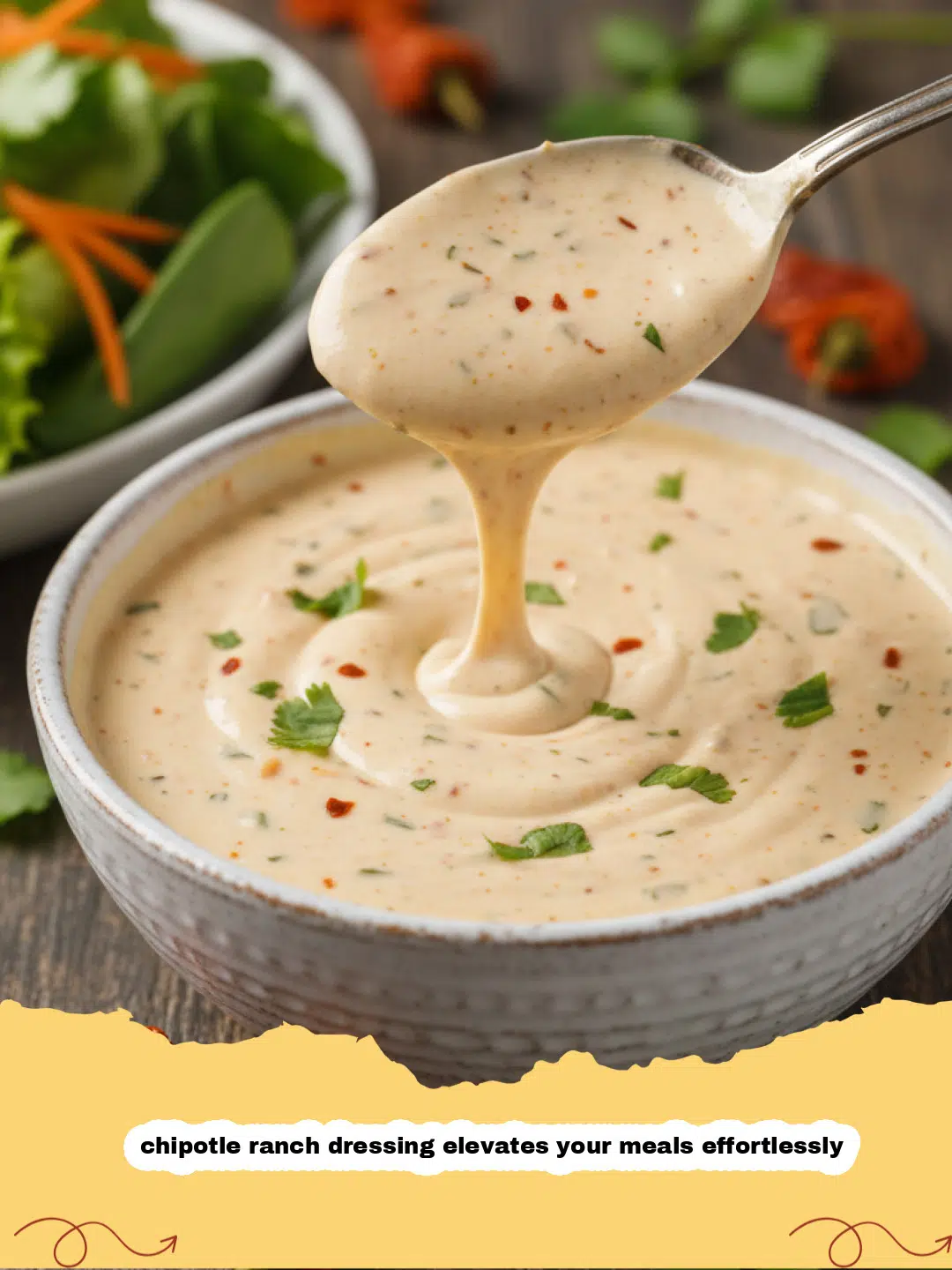 chipotle ranch dressing elevates your meals effortlessly - A close-up shot of creamy homemade chipotle ranch dressing in a glass jar, garnished with fresh cilantro and a lime wedge.