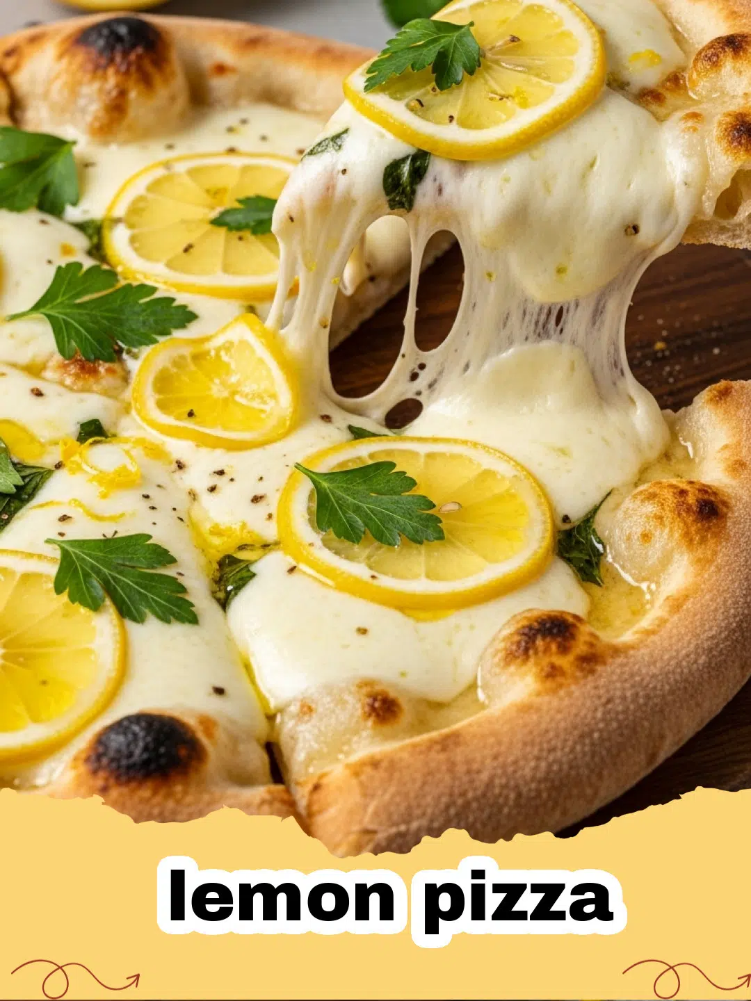 A beautiful lemon pizza with charred crust, creamy ricotta, and thin citrus slices.