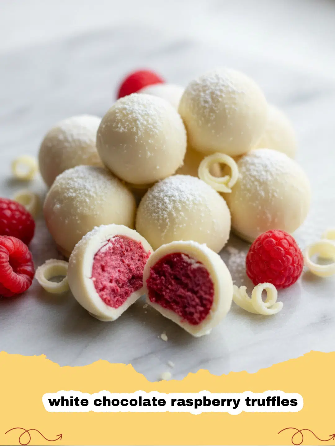 Close-up of white chocolate raspberry truffles coated in cocoa powder and freeze-dried raspberry powder on a white plate.