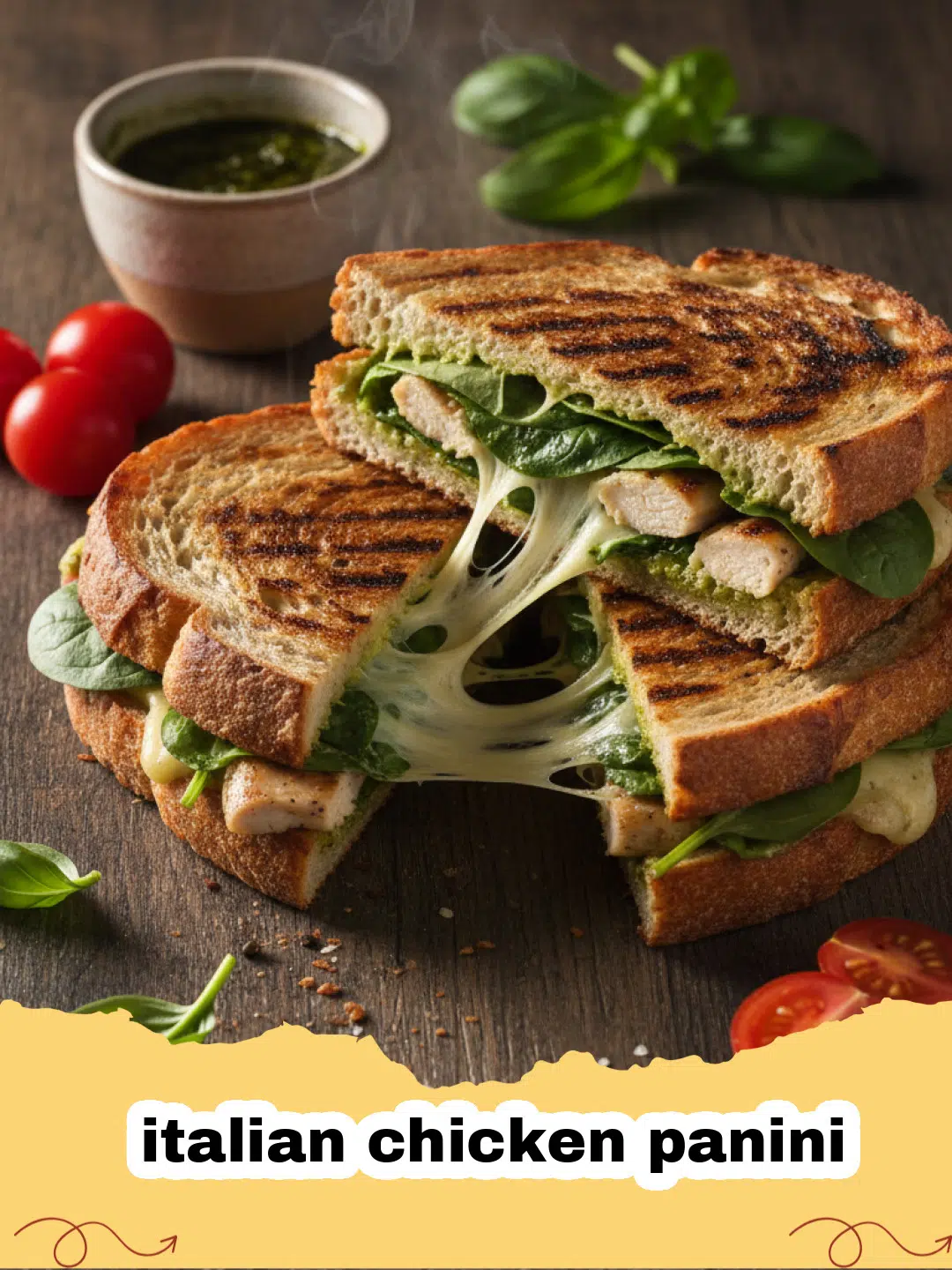 italian chicken panini - A perfectly golden-brown Italian Chicken Panini with melted mozzarella and pesto oozing out.