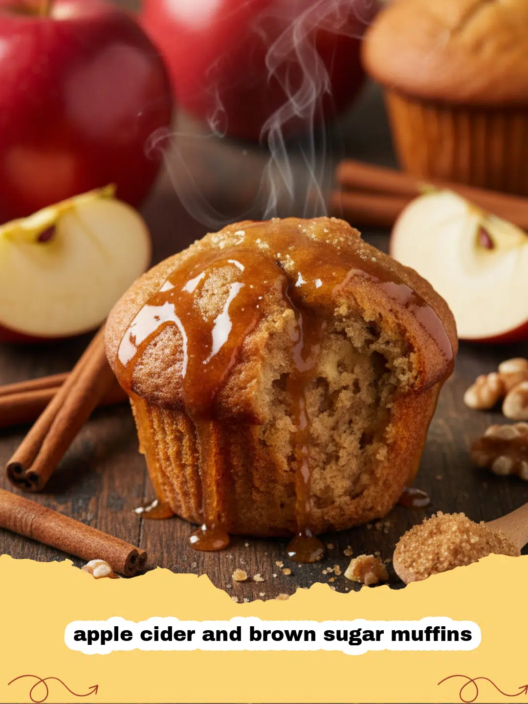 A close-up shot of freshly baked apple cider and brown sugar muffins with a sparkling cinnamon sugar topping.