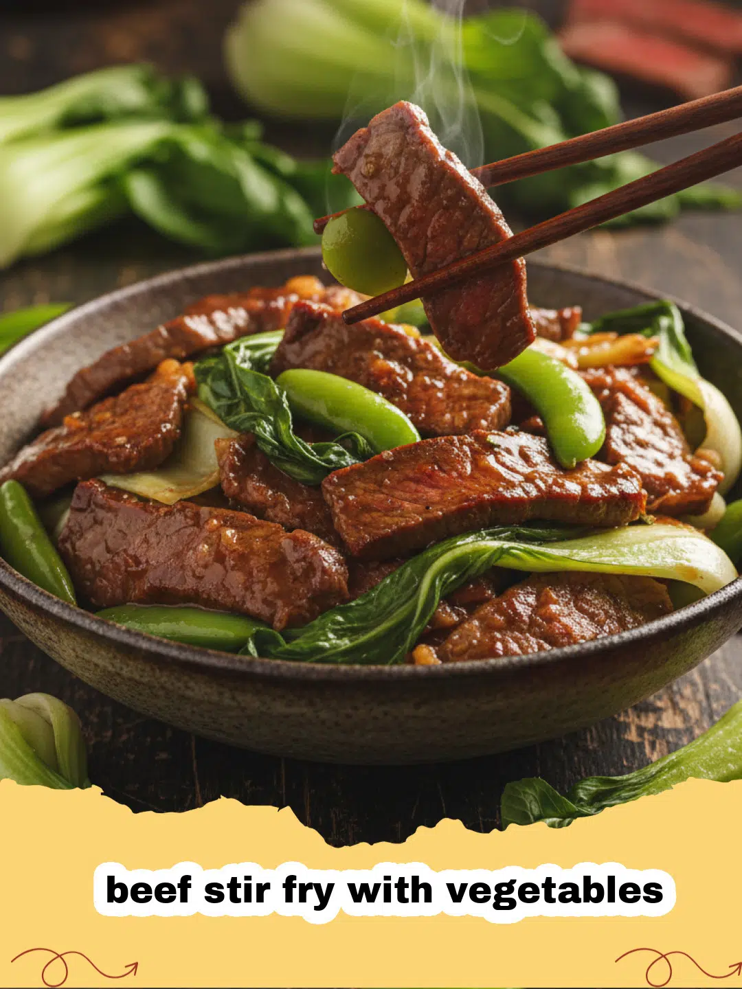 beef stir fry with vegetables - Close-up of a vibrant beef stir fry with colorful vegetables and glossy sauce in a wok.