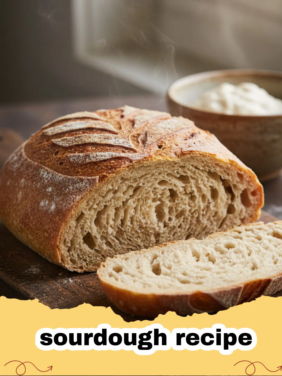 sourdough recipe - A perfectly baked artisan sourdough loaf with a golden, crispy crust and an open crumb, resting on a cooling rack.