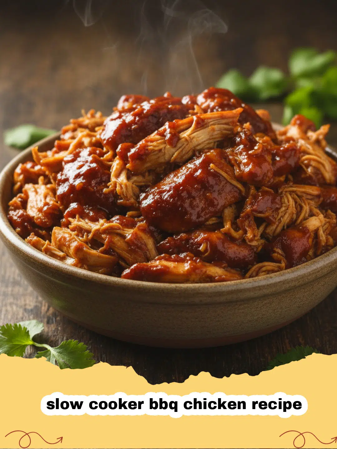 slow cooker bbq chicken recipe - Close-up of shredded slow cooker BBQ chicken served on a bun with coleslaw.