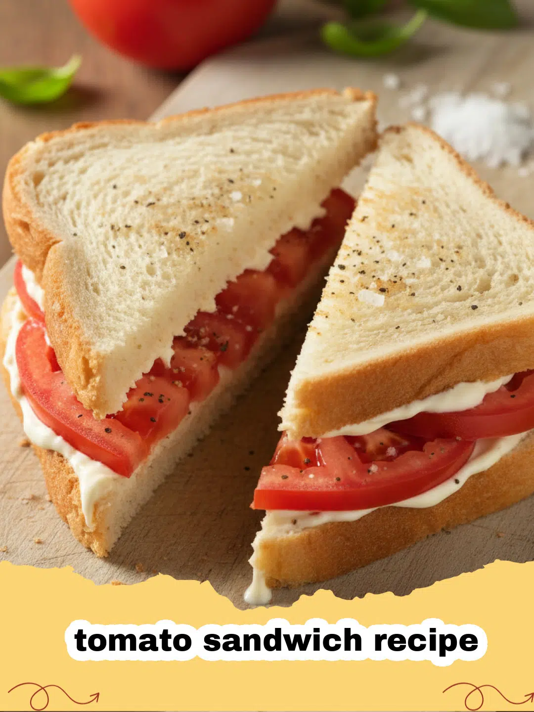 tomato sandwich recipe - Close-up of a classic Southern tomato sandwich sliced in half, showing juicy red tomatoes, white bread, and mayonnaise.