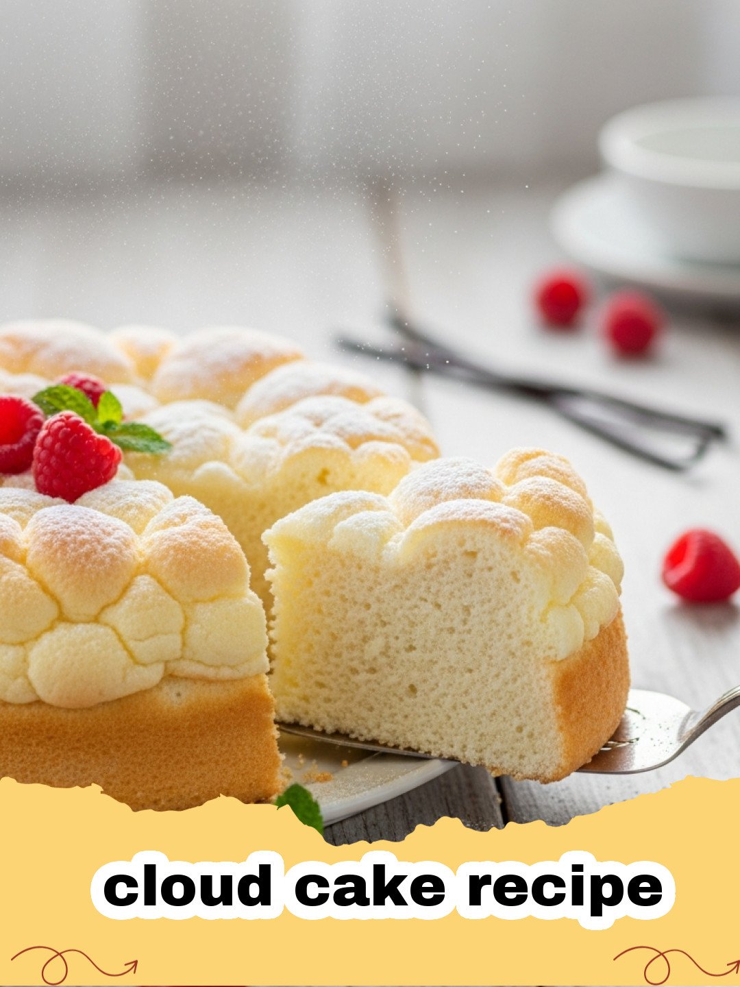 cloud cake recipe - A fluffy, golden-brown cloud cake resting on parchment paper.