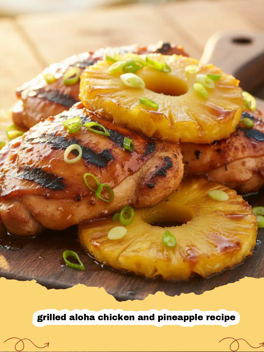 grilled aloha chicken and pineapple recipe - Grilled Aloha Chicken and Pineapple served on a plate with rice and cilantro garnish