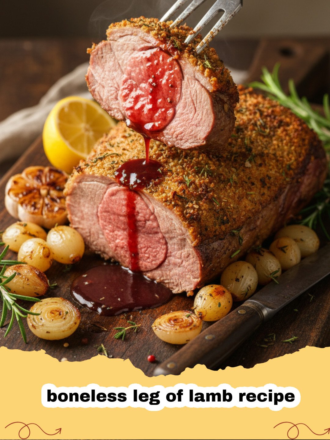 boneless leg of lamb recipe - Perfectly roasted boneless leg of lamb with rosemary and garlic, sliced and ready to serve.