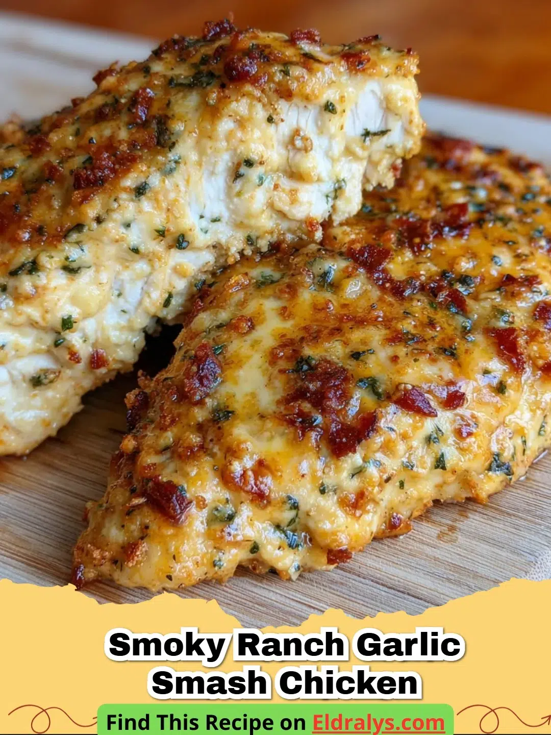 Golden brown Smoky Ranch Garlic Smash Chicken in a cast iron skillet