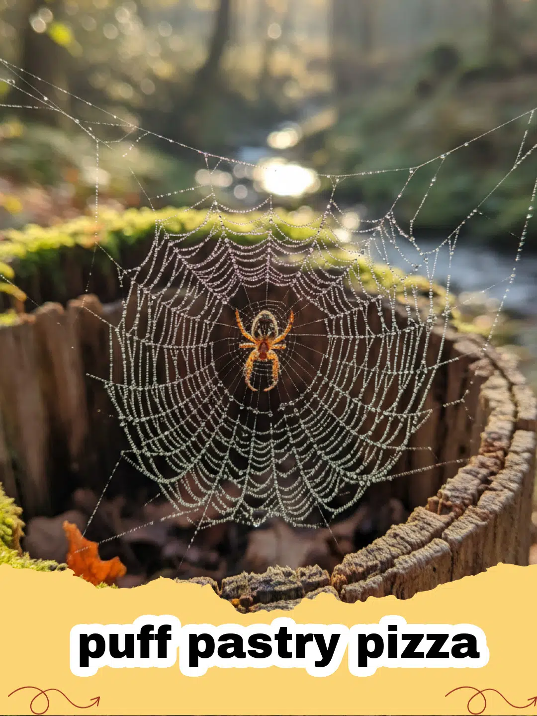 Golden brown puff pastry pizza with melted cheese and pepperoni on a baking sheet.