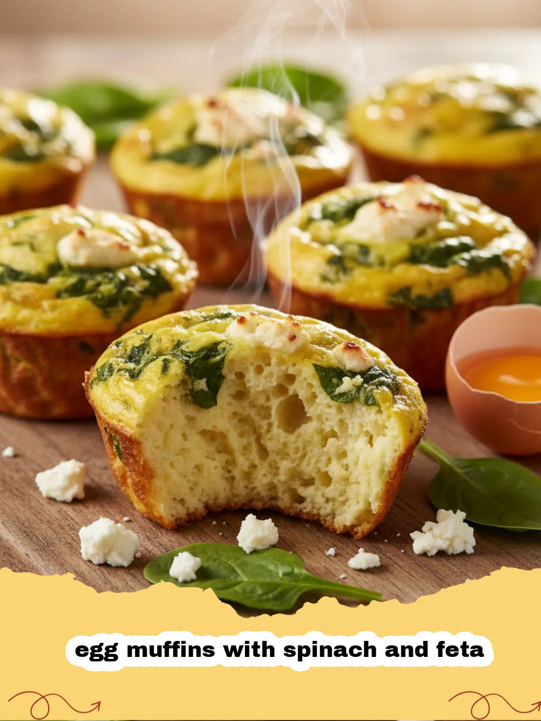 Close-up of baked egg muffins with spinach and feta, perfectly golden and fluffy, arranged on a wire rack.