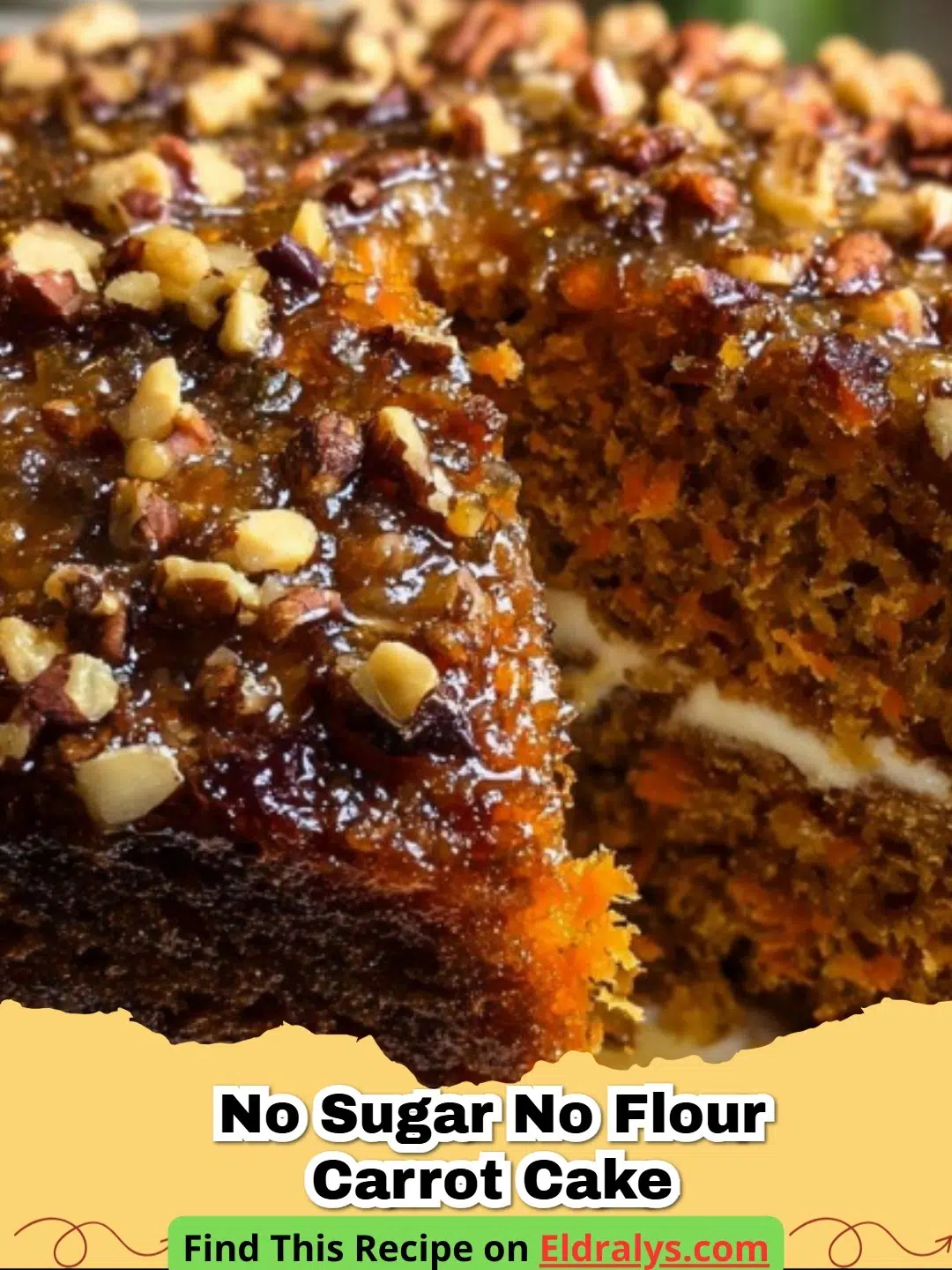 A moist slice of Sugar-Free Flourless Carrot Cake on a plate