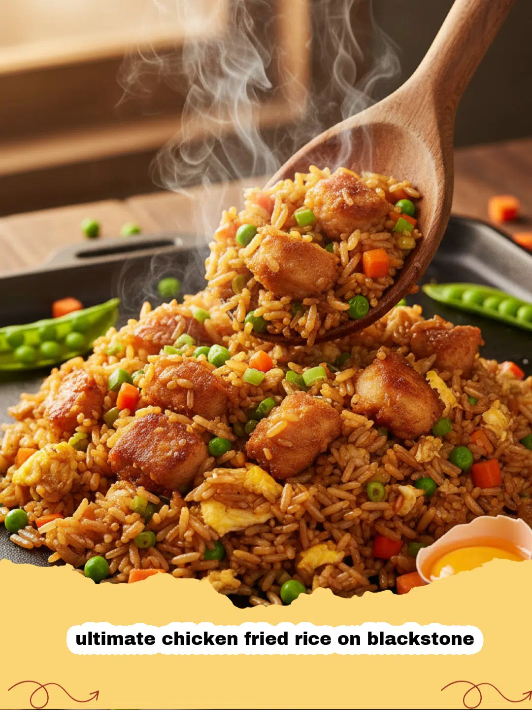 ultimate chicken fried rice on blackstone - Ultimate Chicken Fried Rice on Blackstone, garnished with green onions