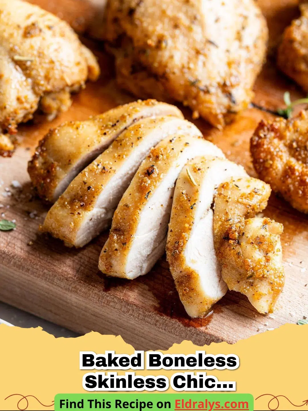 Golden brown Baked Boneless Skinless Chicken Thighs on a baking sheet