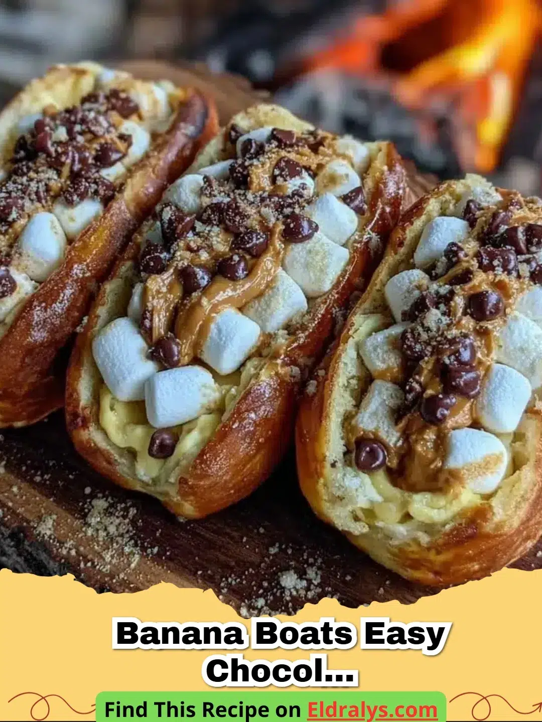 Banana Boats Easy Chocolate Marshmallow - A gooey Banana Boat with melted chocolate and marshmallows in a foil packet