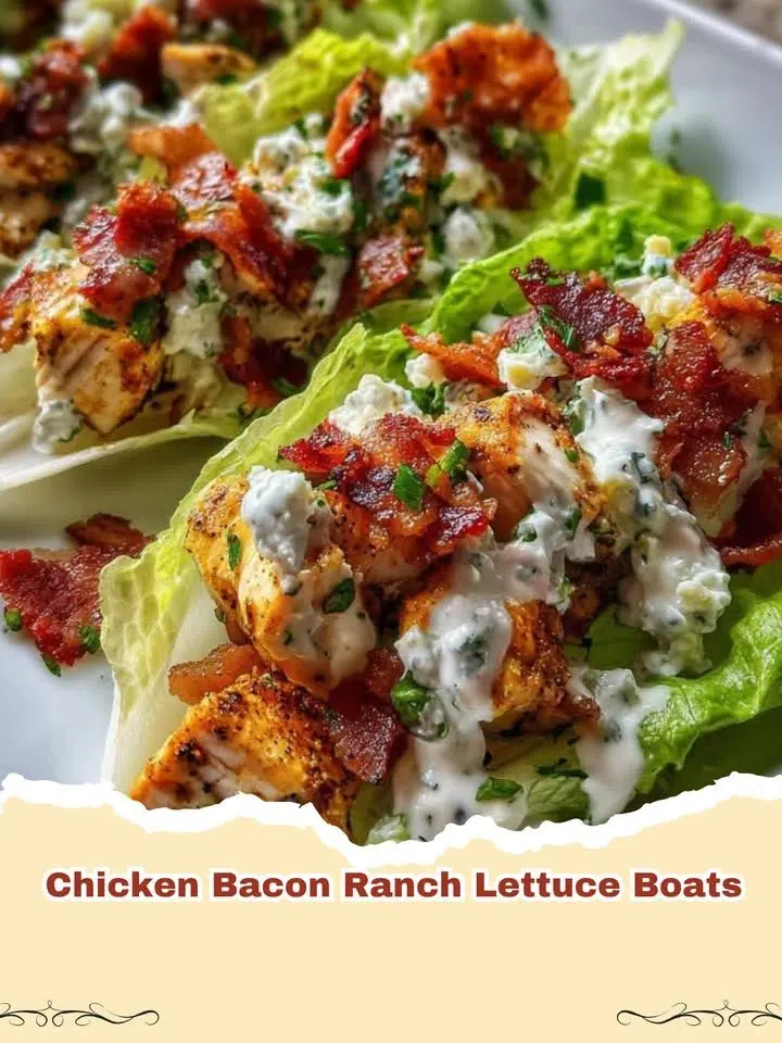 Freshly assembled Chicken Bacon Ranch Lettuce Boats on a blue plate