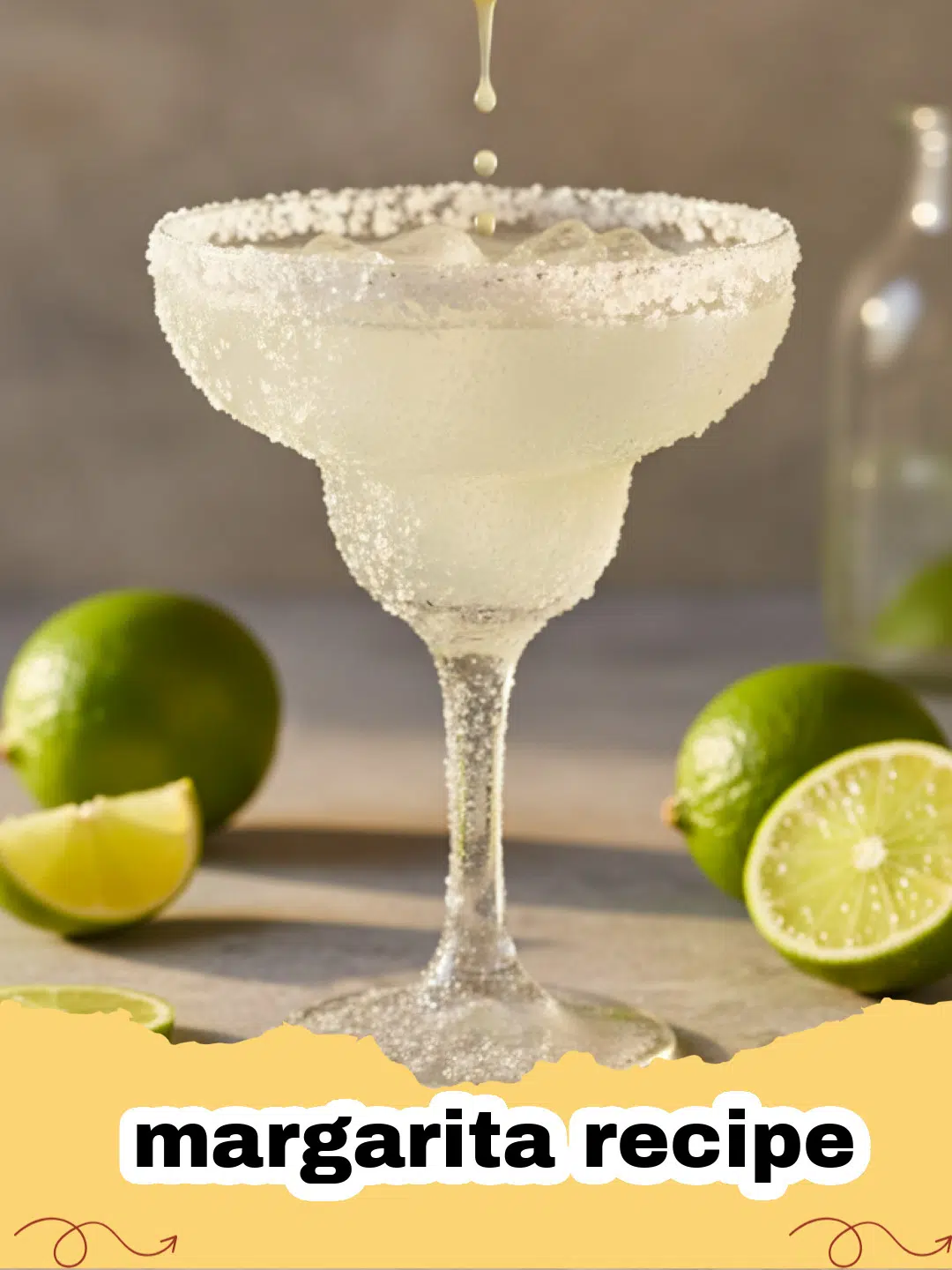 margarita recipe - A perfectly crafted classic margarita with a salt rim and lime wedge, ready to be enjoyed.