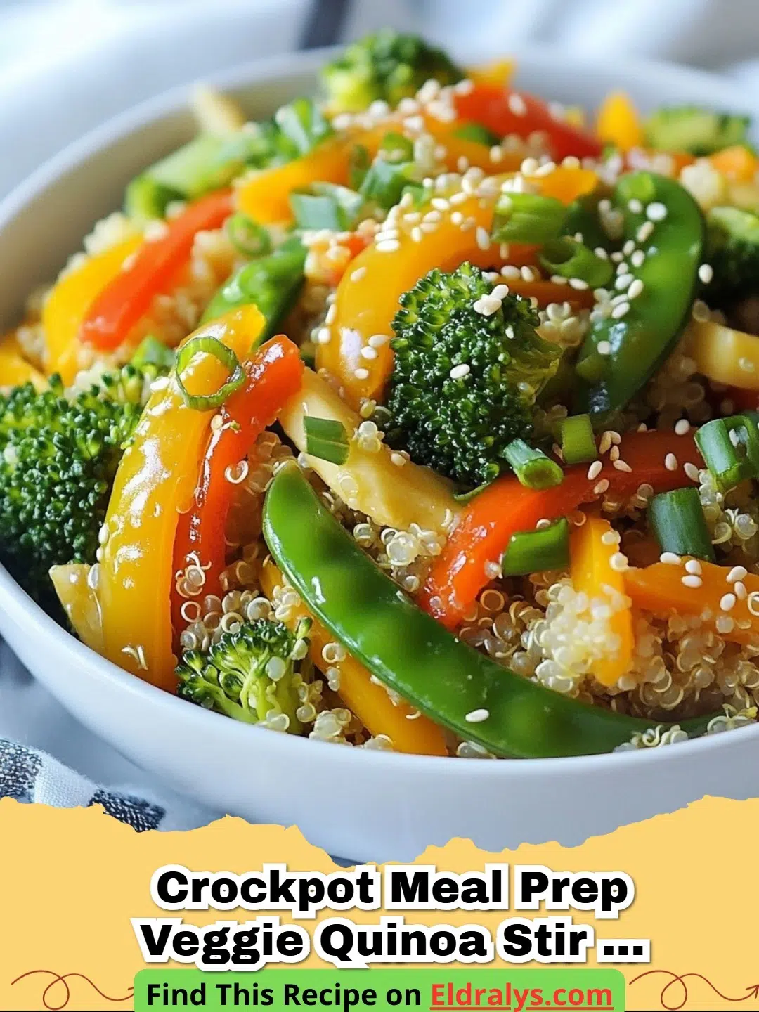 A close up shot of Crockpot Meal Prep Veggie Quinoa Stir Fry Delight in glass meal prep containers.