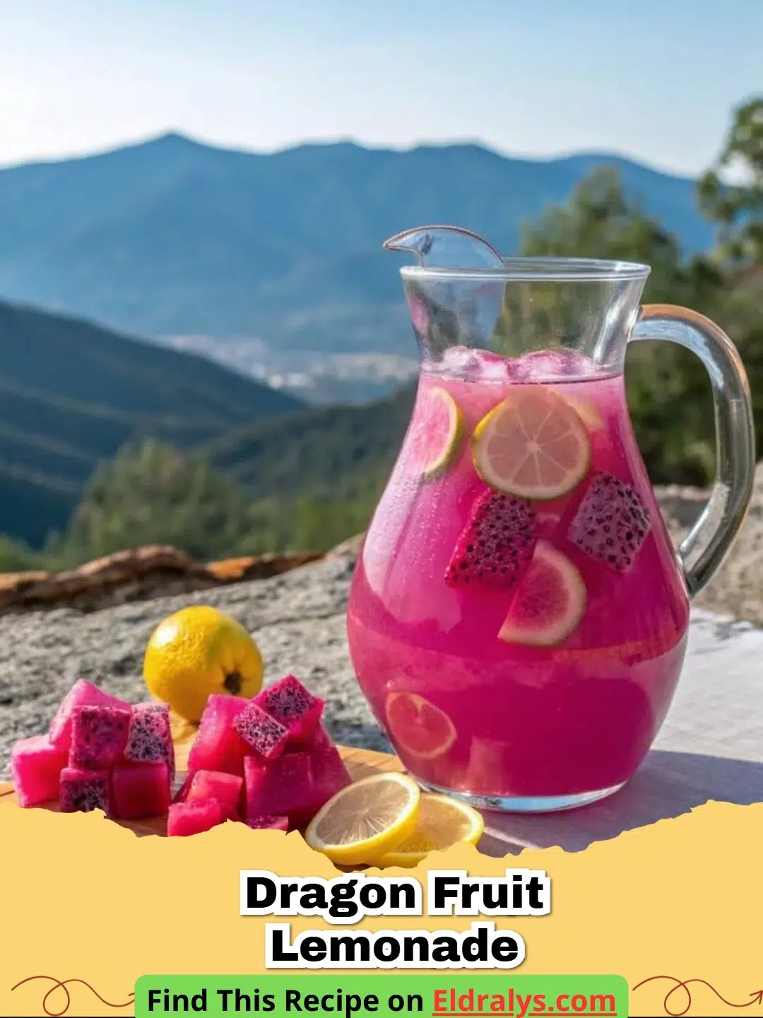 A glass of vibrant pink Dragon Fruit Lemonade with ice and mint