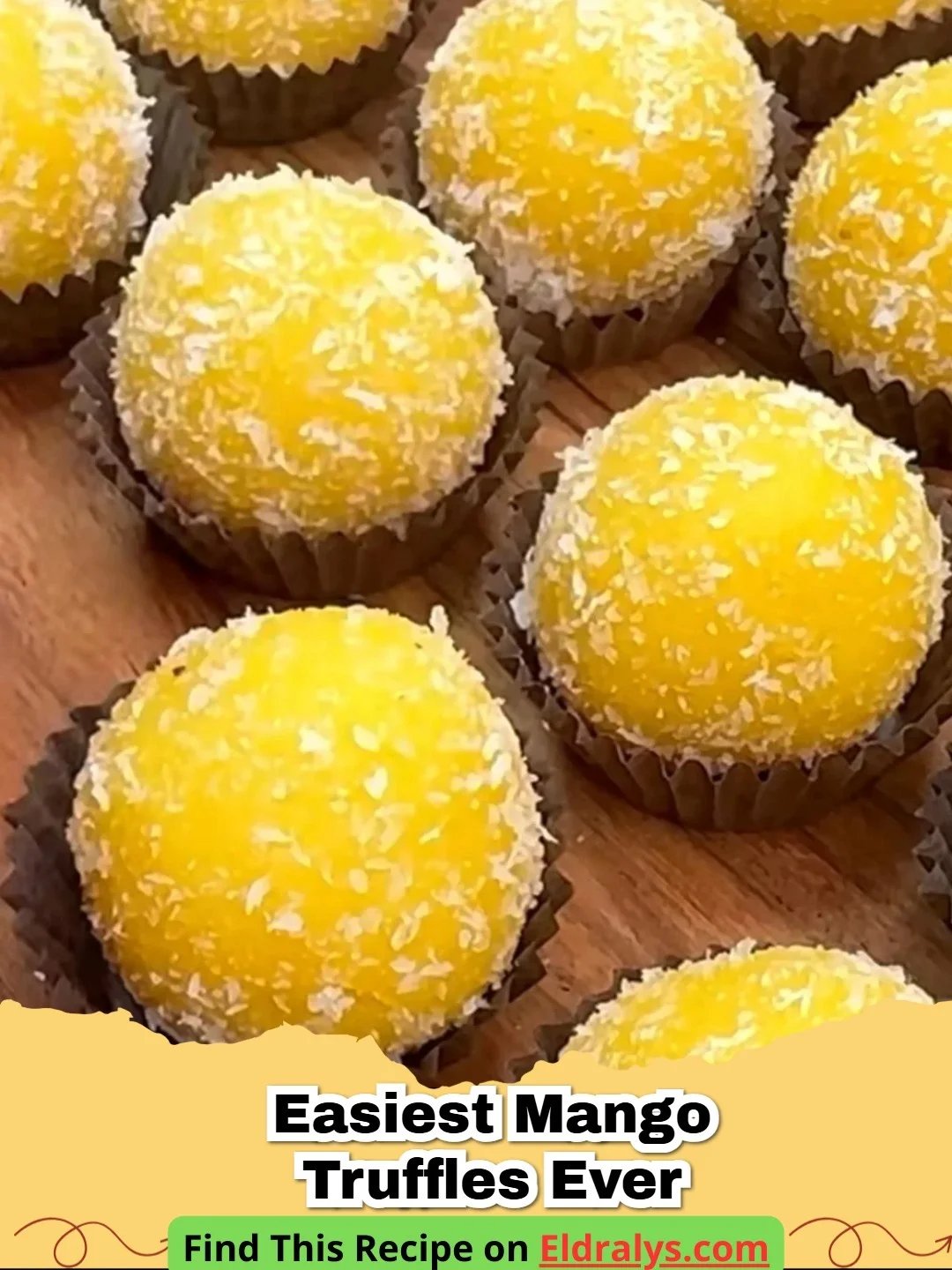 A plate of Easiest Mango Truffles Ever coated in white shredded coconut
