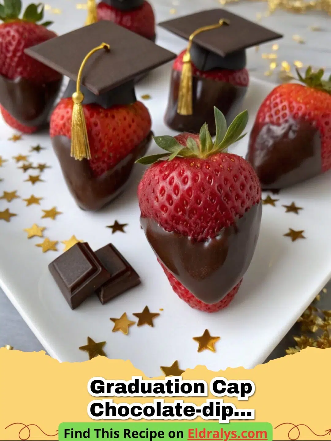 Easy Graduation Cap Chocolate-Dipped Strawberries on a platter