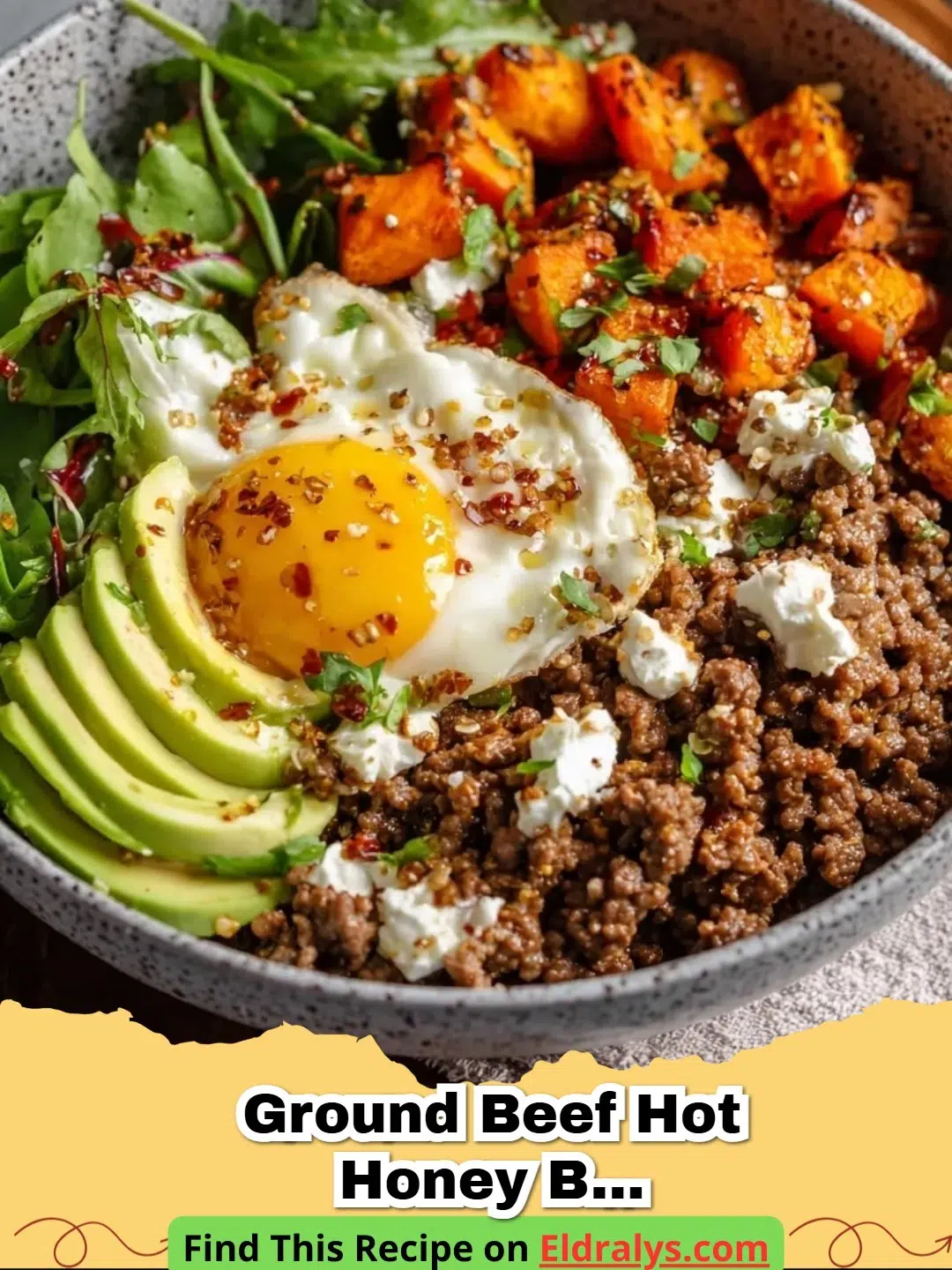 A close up of a Ground Beef Hot Honey Bowl (30-Minute Meal Prep) with broccoli and rice.