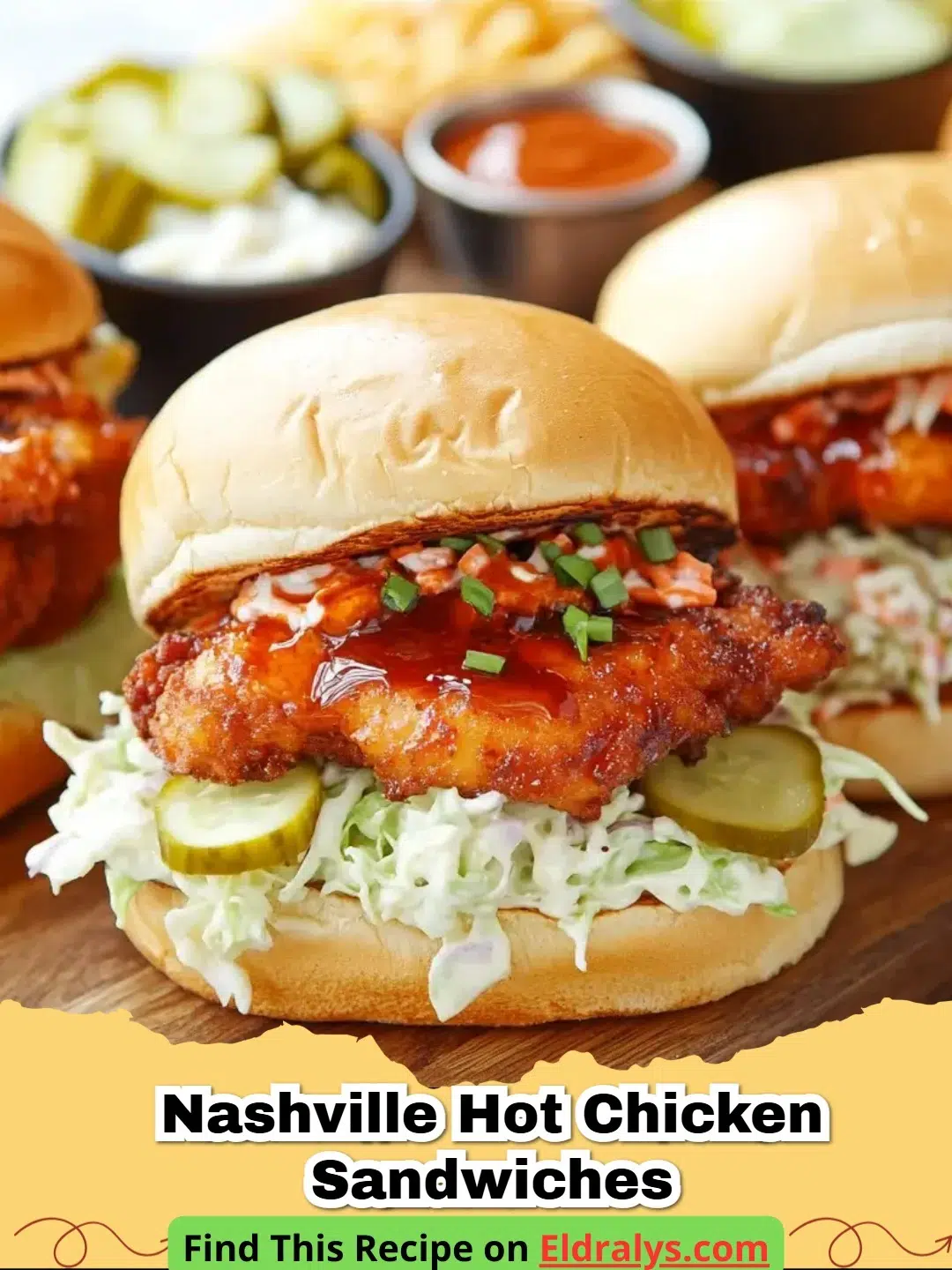Nashville Hot Chicken Sandwiches - A close-up of a crispy Nashville Hot Chicken Sandwich with dripping spicy glaze and pickles.