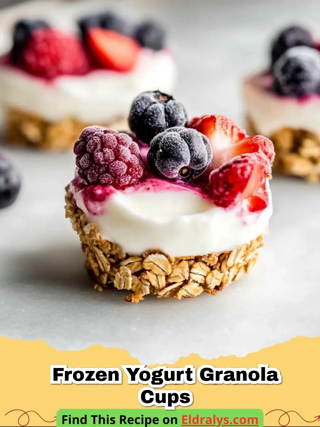Close-up of Frozen Yogurt Granola Cups with fresh berries on top