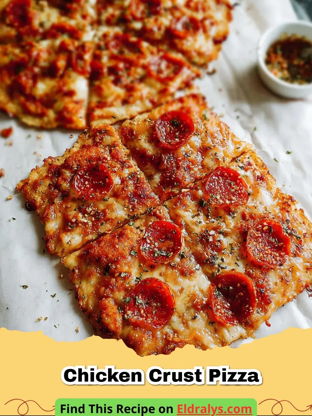 A crispy golden Chicken Crust Pizza topped with melty mozzarella and fresh basil.