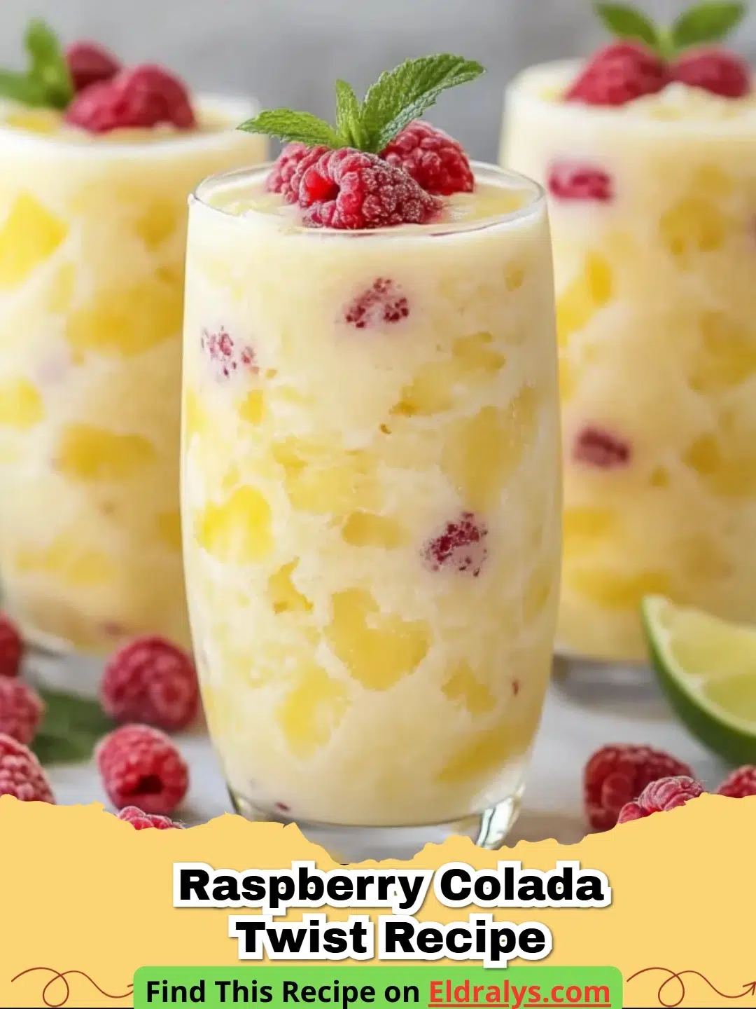 Raspberry Colada Twist Recipe - A glass of Raspberry Colada Twist with a vibrant red swirl and a pineapple garnish.