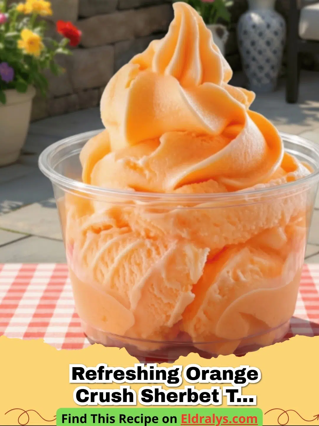 A bright orange scoop of Refreshing Orange Crush Sherbet That Tastes Like Summer Sunshine in a white bowl with an orange slice.