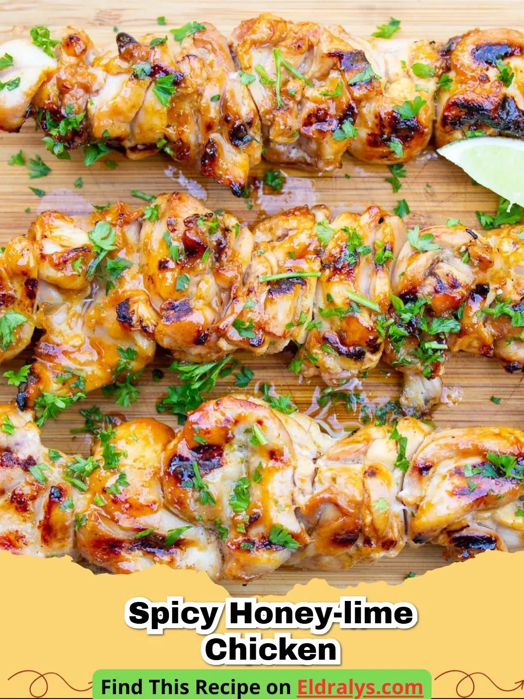 A plate of Spicy Honey-Lime Chicken garnished with cilantro and lime wedges