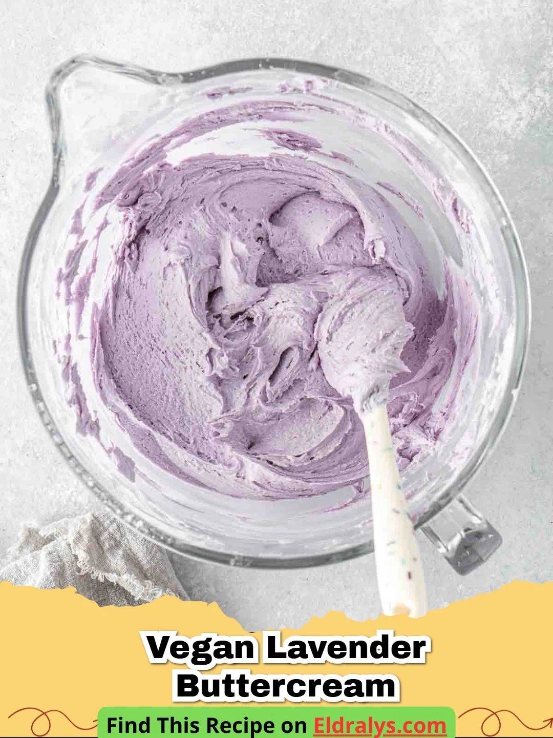Close up of Vegan Lavender Buttercream being piped onto a cupcake