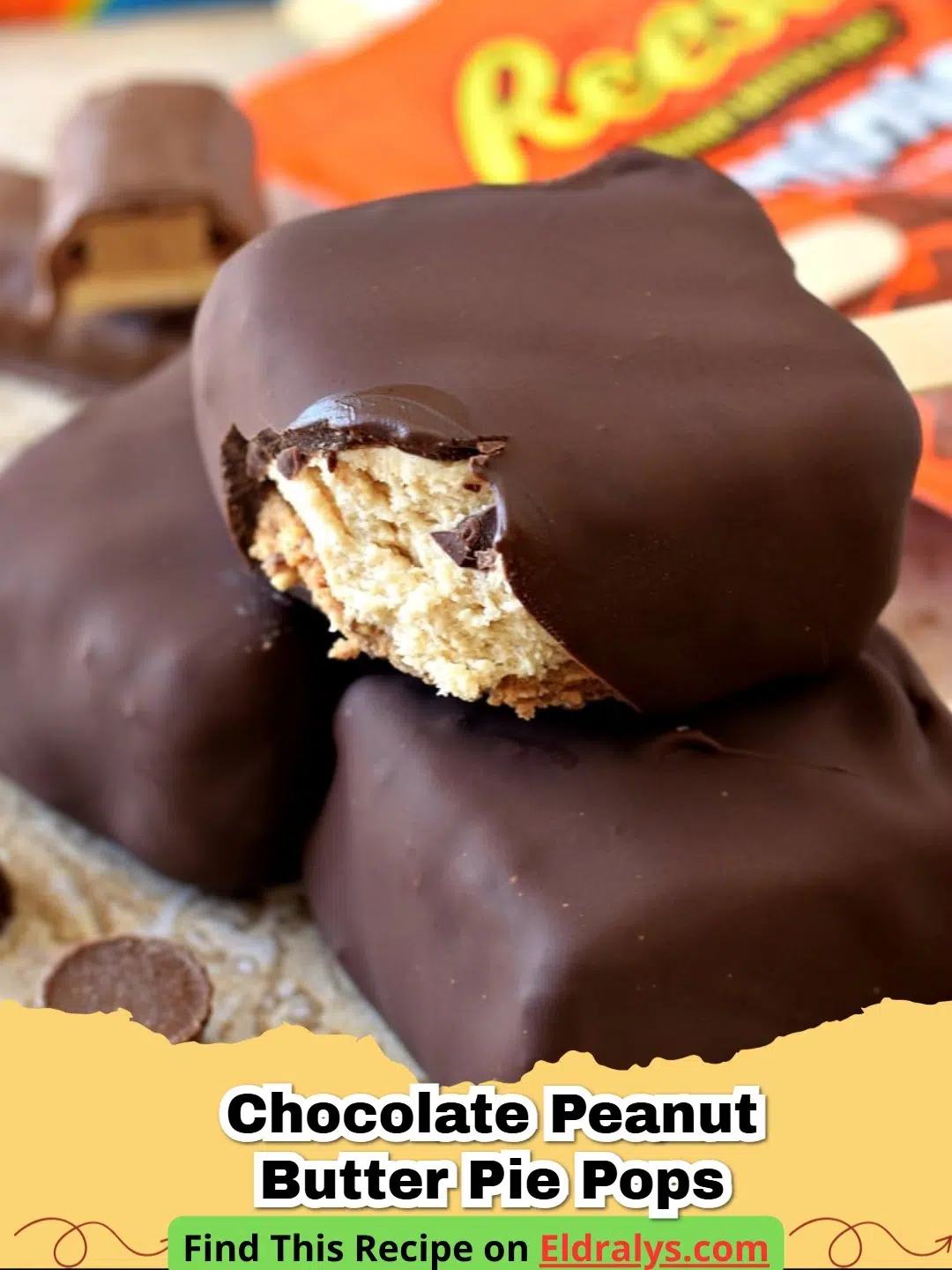 A tray of finished Chocolate Peanut Butter Pie Pops with a smooth chocolate coating and peanut garnish.