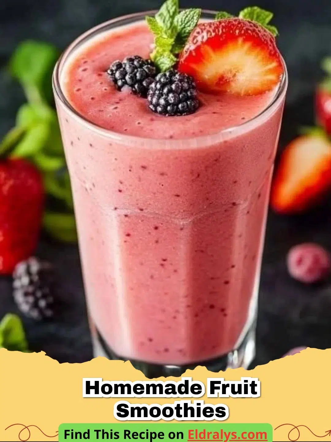 Two vibrant Homemade Fruit Smoothies in tall glasses with straws.