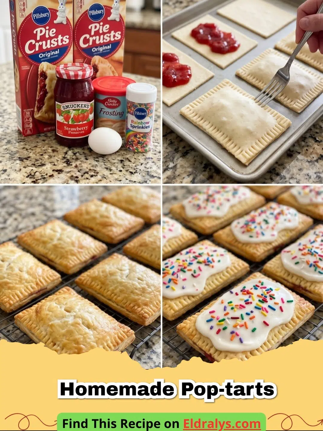 Easy Homemade Strawberry Pop-Tarts with frosting and sprinkles on a cooling rack.