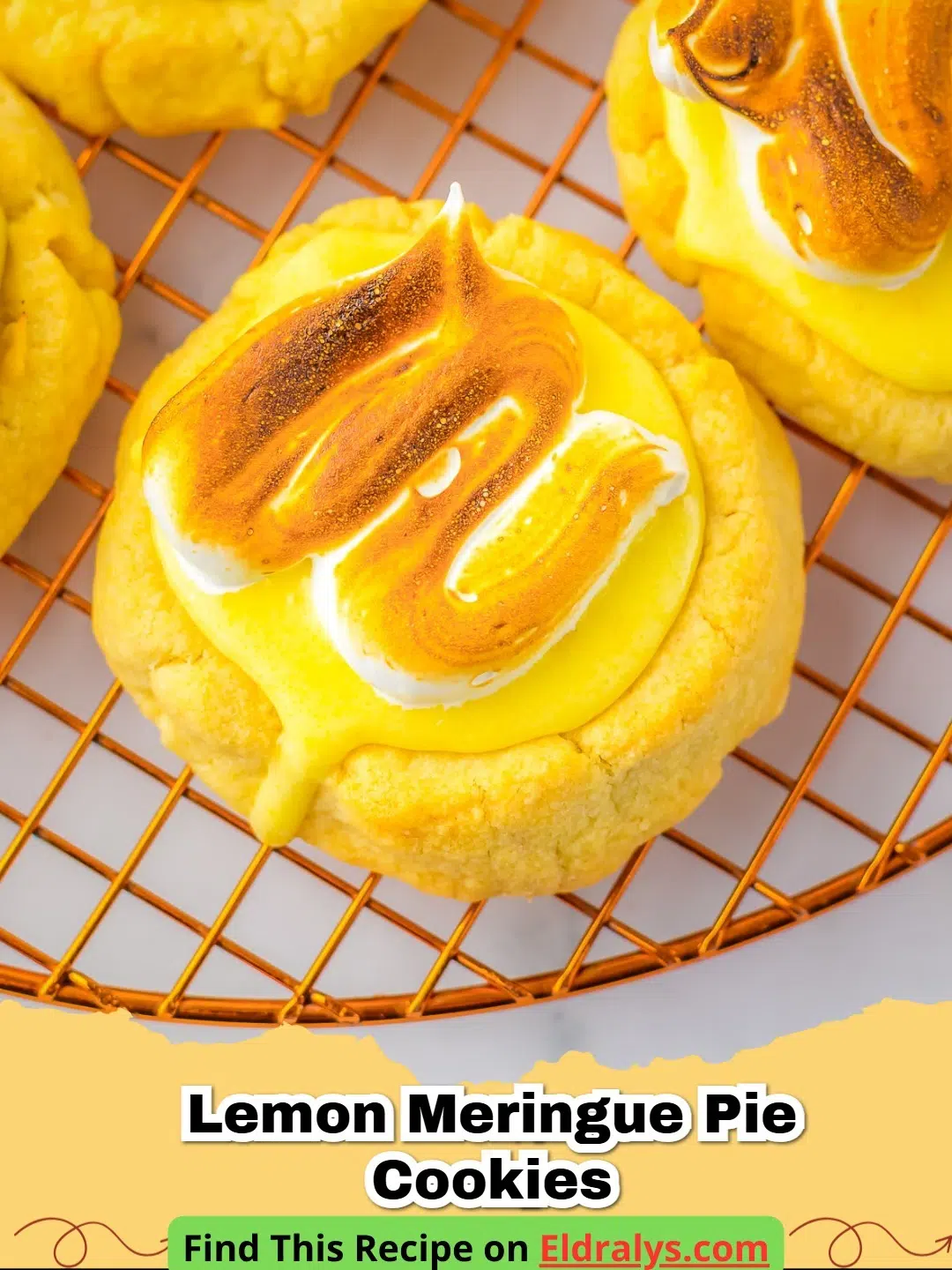 LEMON MERINGUE PIE COOKIES - Close up of a Lemon Meringue Pie Cookie with toasted topping