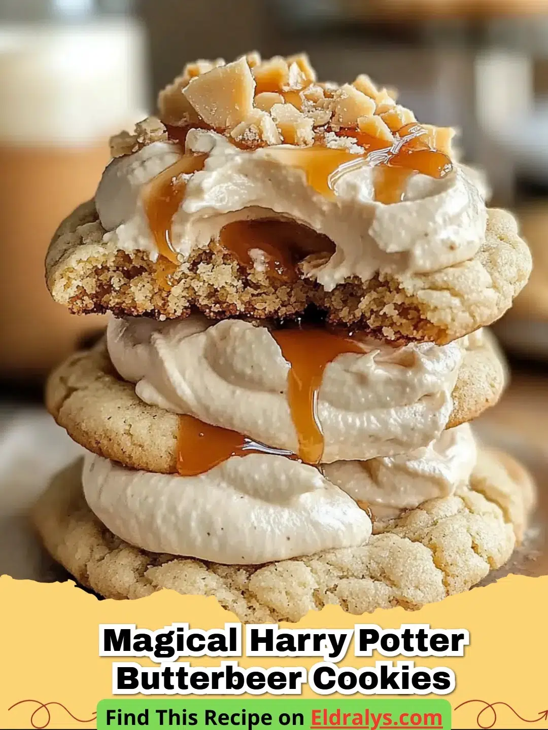 A tray of Magical Harry Potter Butterbeer Cookies topped with butterscotch chips