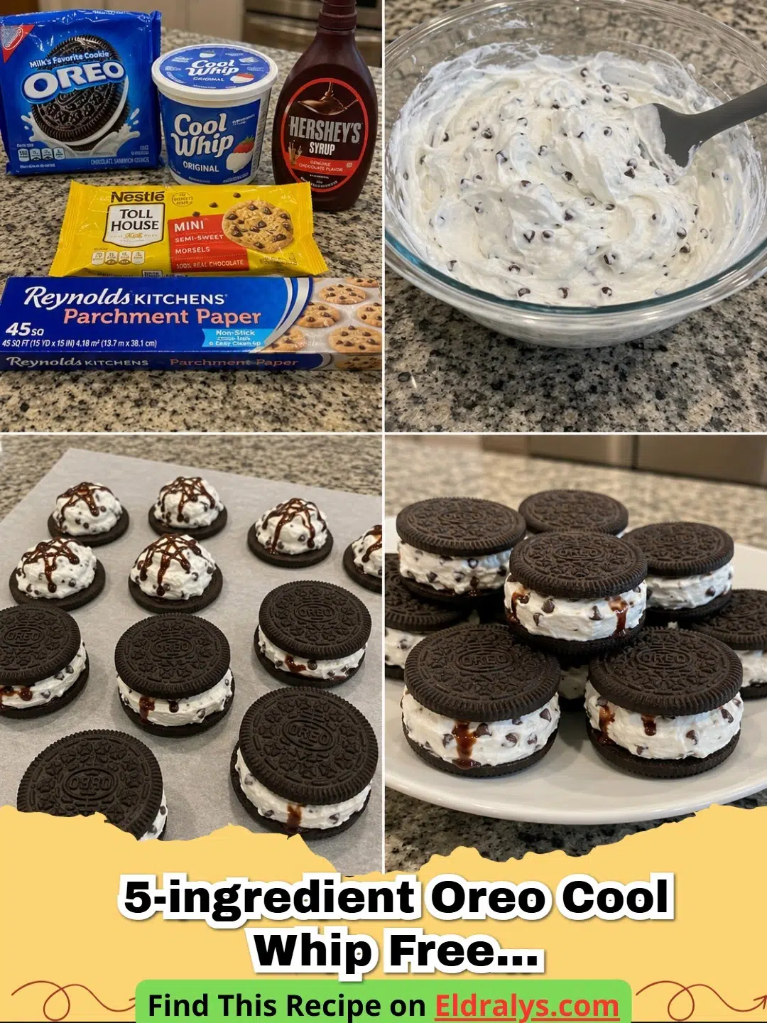 Close up of 5-Ingredient Oreo Cool Whip Freezer Sandwiches on a baking sheet