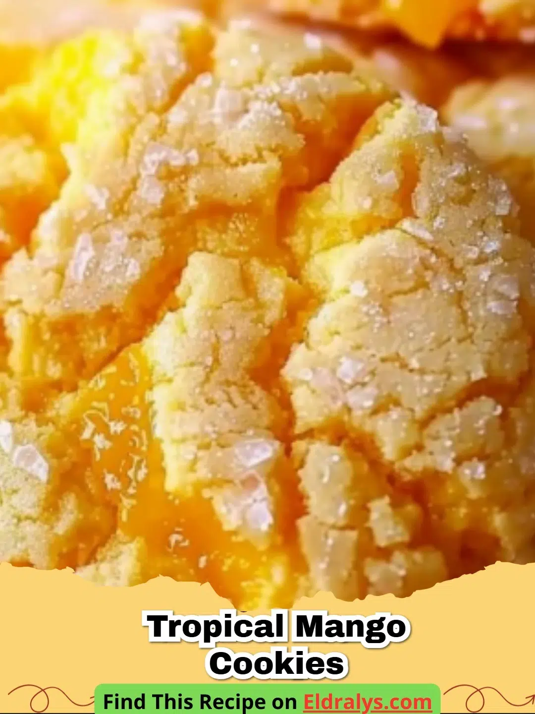 Golden brown Tropical Mango Cookies on a wire rack with fresh mango slices